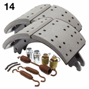 14 AZ-4711-KT / Kit de Zapatas Embalatadas y Repuesto / Quick Release / Diámetro de freno 16.5" / Ancho de Balata 8.6" / Traseras.